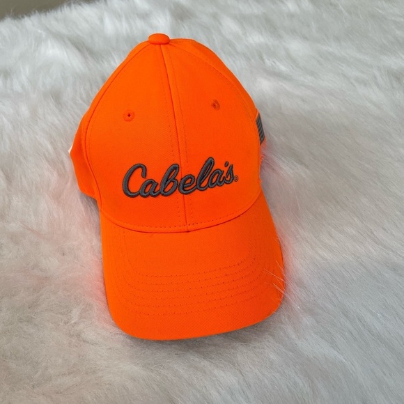 Cabela's high viz Velcro back Orange Cap with flag - Picture 3 of 8